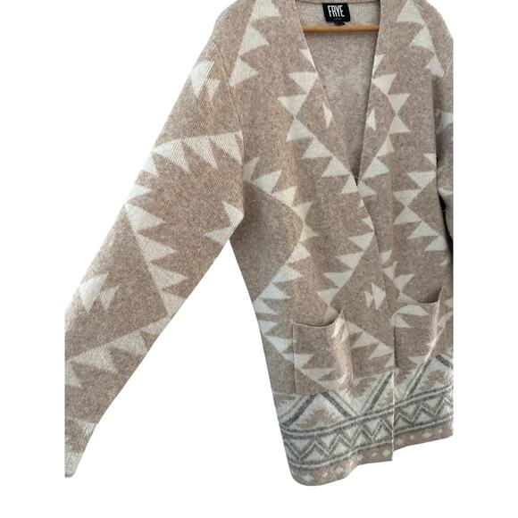 Frye The Cozy Open Front Sweater Cardigan Aztec Oatmeal Heather Combo Size XL - Picture 9 of 13